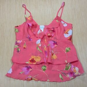 Vintage Petra Fashions Floral Cami Top Ruffle Layered Coral Tropical Women Large
